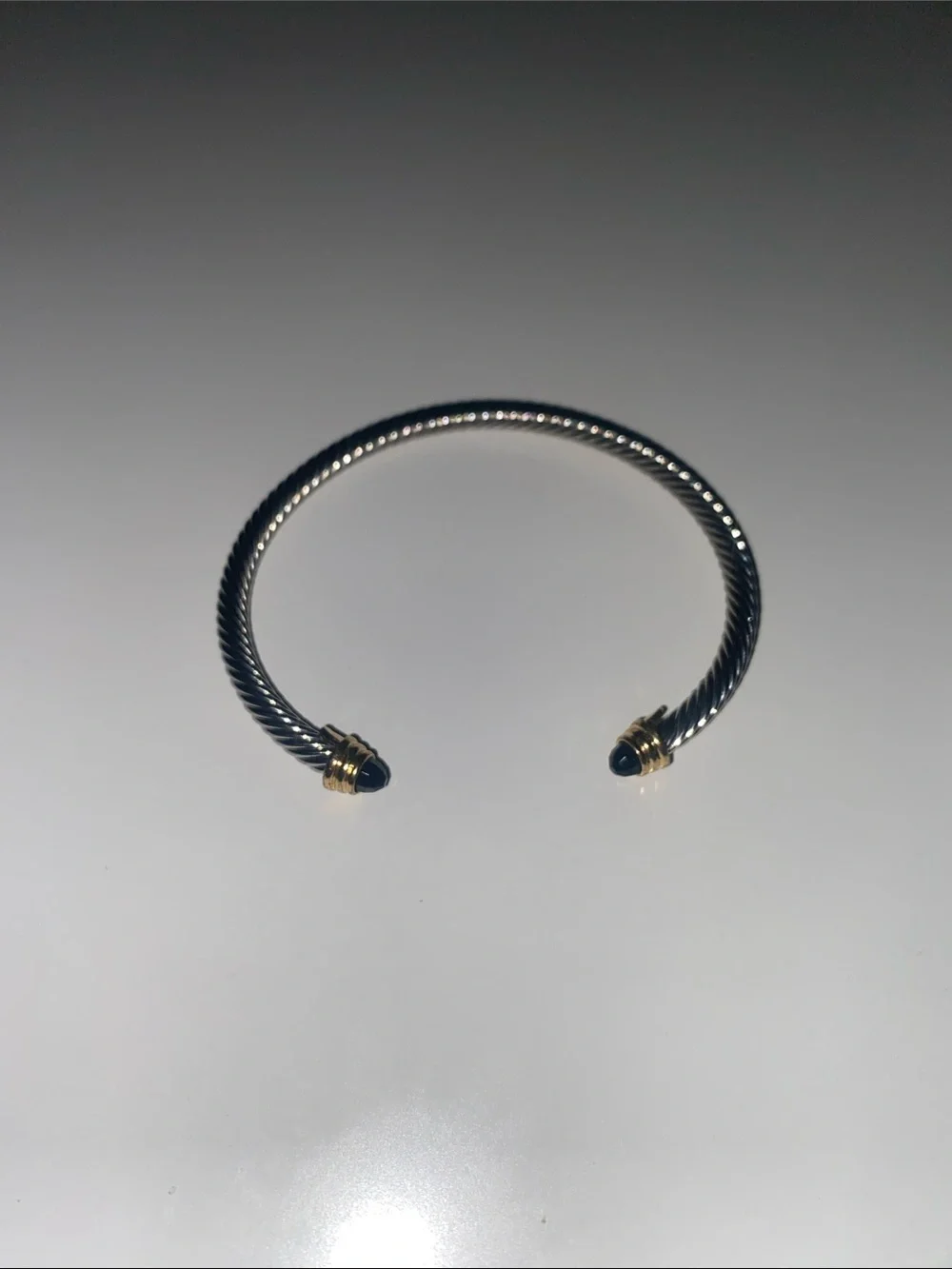 Twisted Cable Open Cuff Bracelet with Black End Caps